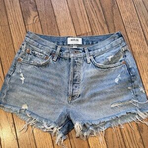 Agolde Frayed Hem Jean Shorts - Light Blue